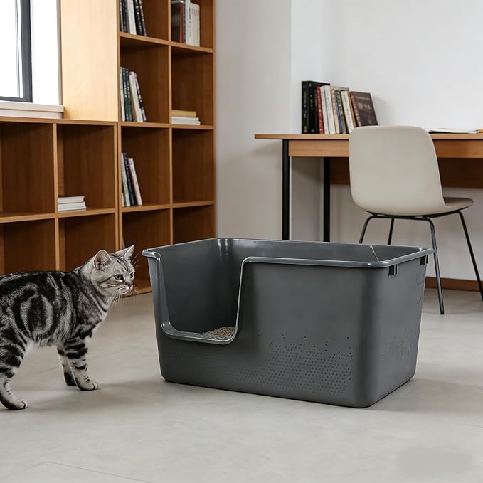 4 Pack Large Open Top Cat Litter Box with High Sides, 24.56" x 15.11" x 12.71" Multi Cat Litter Pan for Kitty, Gray