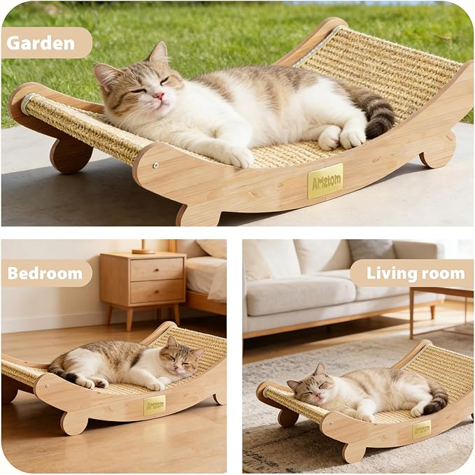 Sisal Cat Scratcher Bed for Indoor Cats,Natural Sisal Cat Scratch Pad Hammock Lounge for Large Cats,Cute Cat Chair Scratching Post for Cats Lounger&Sleep,Wooden Modern Cat Furniture