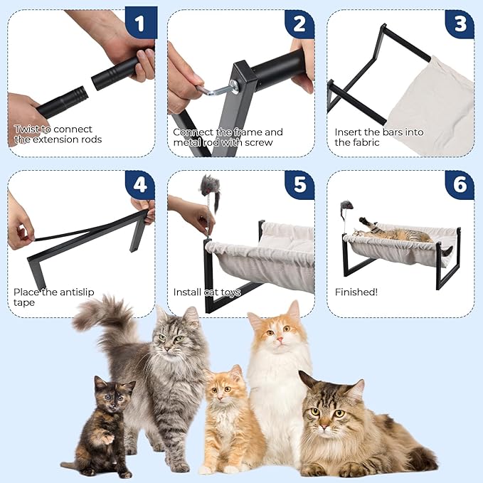 Elevated Cat Bed for Indoor Cats - Machine Washable, 360° Surround Sight, Rust-Resistant Frame with Toy - Effortless Setup, Comfort Mattresses (Thick)