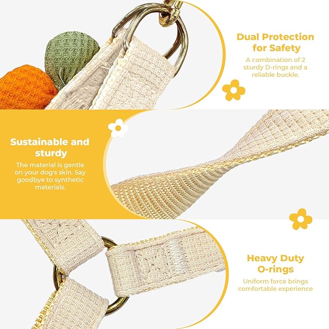 PETCARE Cute Flower Dog Harness and Bowtie Leash Set Easy Walk Puppy Dog Halter Harness for Small Dogs Girl Step in Dogs Harnesses with Buckle (White, Chest Adjustable 11"-17", Rope Width 0.59")