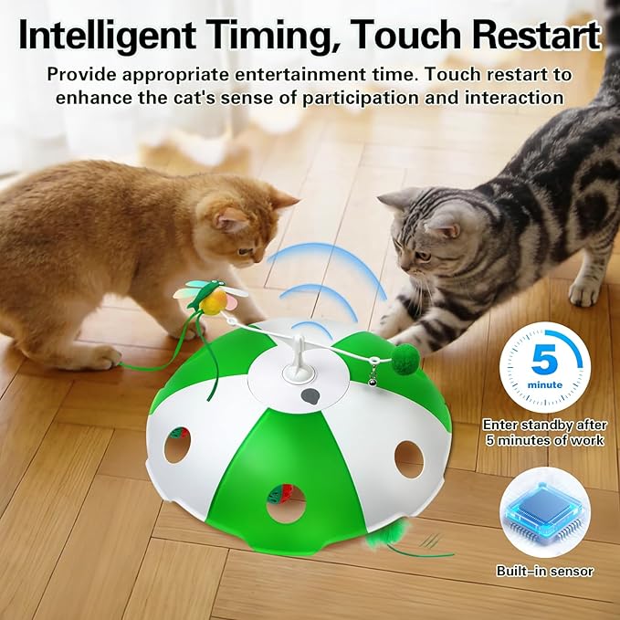 Sofolor Cat Toys Rechargeable, Interactive Cat Toys for Indoor Cats, Touch Activated, Moving Feather, Bird Chirping, 6 Holes Maze Mouse Catching Game