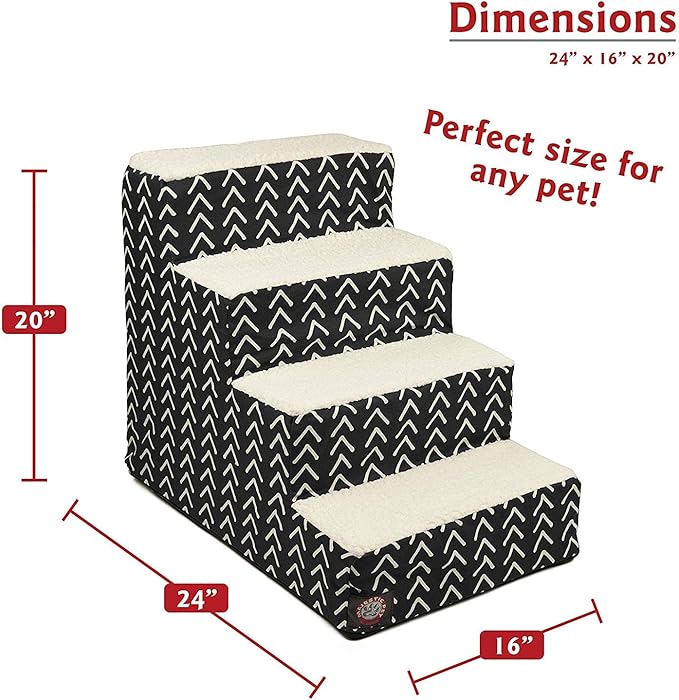 Majestic Pet 4 Step Portable Dog Stairs for Small Dogs to get on Bed Supports 250 lbs or Less – Dog Steps for High Bed with Machine Washable Cover –Pet Stairs for Cats Boho Arrow Black