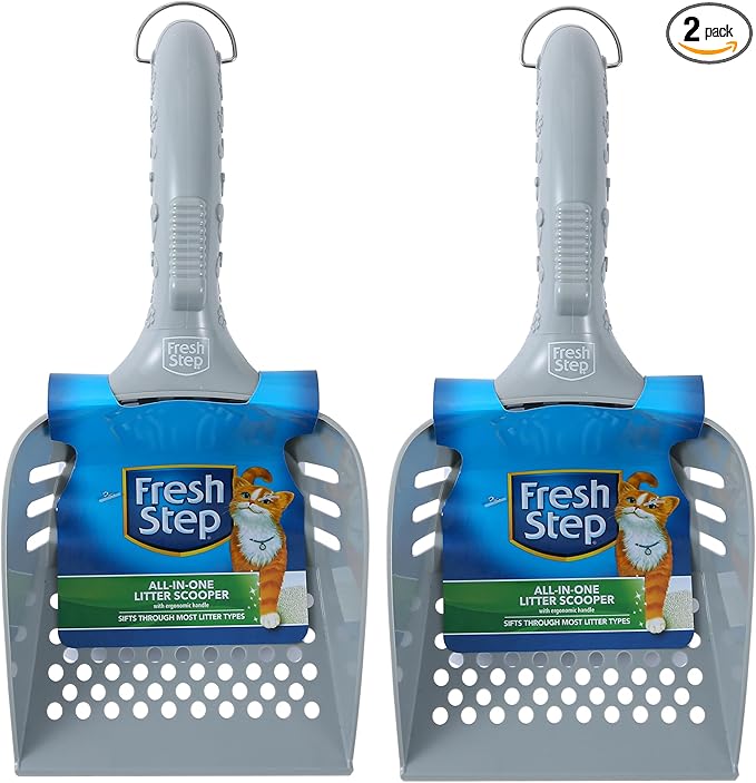 Fresh Step All in One Cat Litter Scoop, Deep Shovel with Ergonomic Non-Slip Handle, Wrist-Tilt Sifting Control, Easy-Clean Litter Scooper for Clumping and Pellet Litters - 2 Pack