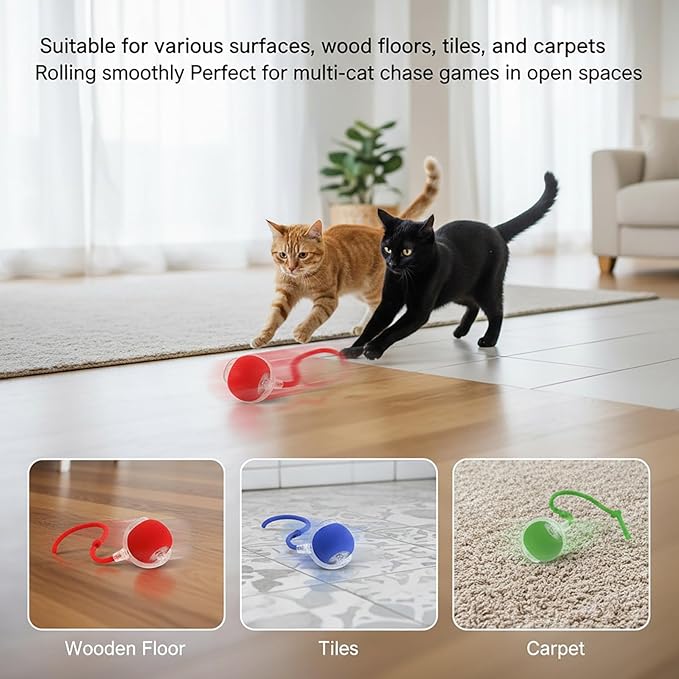 Interactive Cat Toys Ball for Cats - Upgrade Automatic Cat Toys for Indoor Cats, 3 Modes 2 Speed Moving Cat Ball (Red)