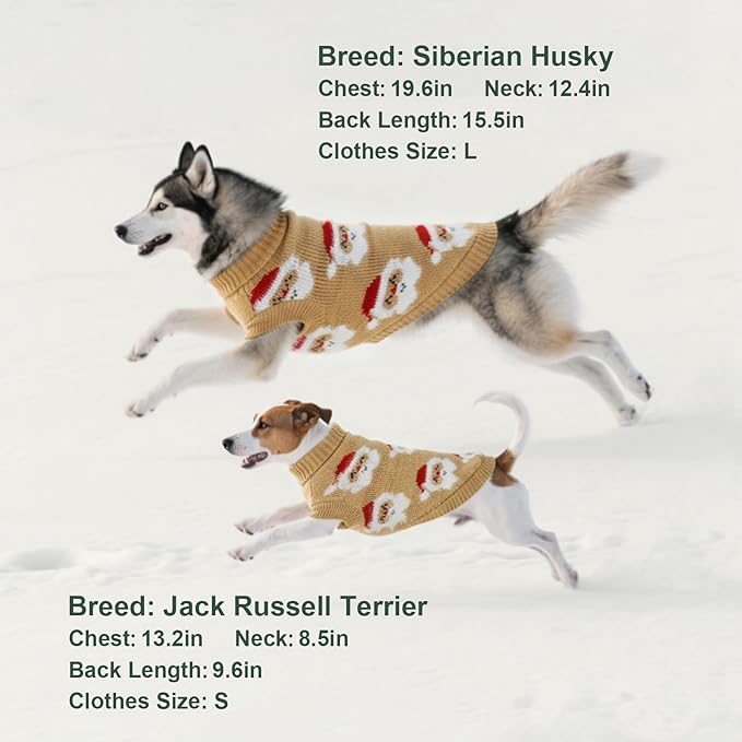 Dog Sweater Knitted for Small to Large Dogs Boy Girl, Classic Turtleneck Dog Christmas Sweaters, Warm & Soft Santa Claus Pet Clothes for Winter (Brown, S)