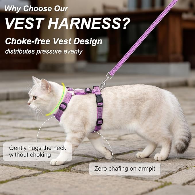 BEAUTYZOO Cat Harness and Leash Set for Walking Escape Proof, Neck Release Adjustable Harness for Kitten Puppy Small Medium Large Cats, Soft Cute Easy Control Small Cat Harness for Cats Boy and Girls