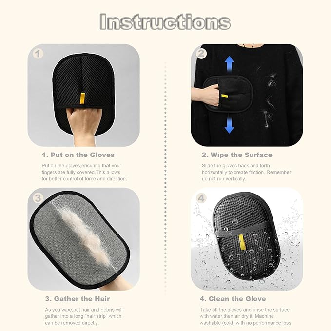 Pet Hair Remover Gloves for Dogs, Upgraded Electrostatic Pet hair Removal Glove, Professional Grooming & Furniture Cleaning Glove, Cat & Dog Hair Glove, Reusable & Machine Washable Hair Remover