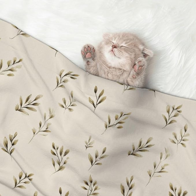 Cat Dog Blanket Tiny Leaf in Muted Olive Ultra Soft Warming Mat for Indoor Pet Beds Furniture 27.6 X 19.7inch