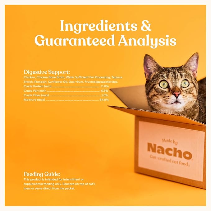 Made by Nacho Digestive Mousse Sachets, Lickable Cat Treats, 12 Count with Bone Broth, 0.5 oz, No Grains, Corn, Wheat or Soy