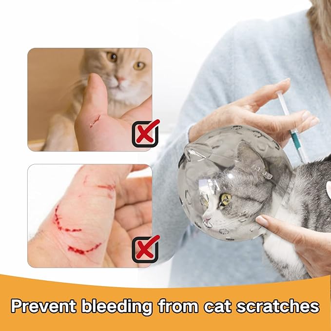 Cat Muzzle for Grooming with Silicone Claw Cover, Adjustable Cat Hood Mask for Bathing Shaving Pet Tools, Anti Bite Air Bubble Helmet