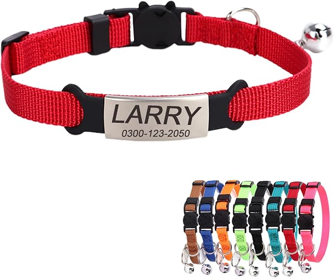 Personalized Kitten Cat Collar with Safe Breakaway Quick Release Buckle Bell ID Tag Custom Name and Phone Number for Boy Girl Cats