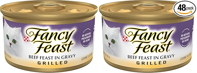 Fancy Feast Purina Grilled Wet Cat Food Beef Feast in Wet Cat Food Gravy - 3 oz. Cans (Pack of 48)