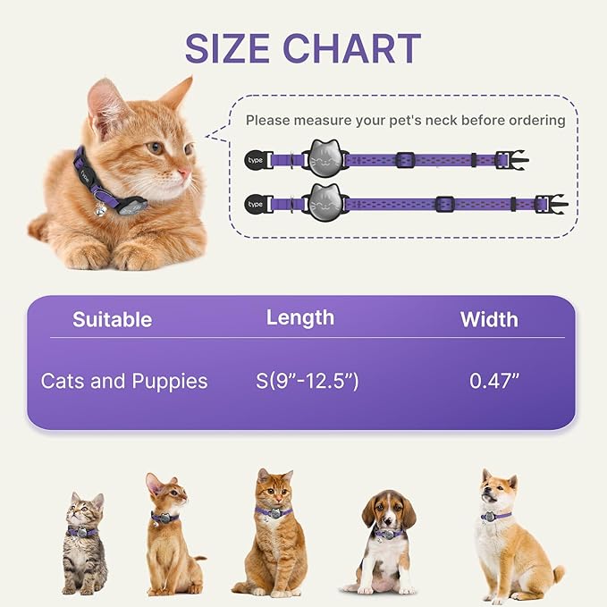 Waterproof Airtag 2nd & 1st Cat Collar, Breakaway Cat Airtag Collar with Luminous & Reflective Pattern Strap, Lightweight Kitten Collars for Apple Air tag, Hidden Holder - Cats, Kittens