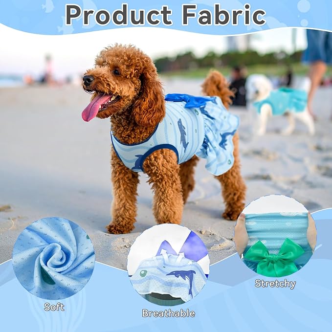 2-Pack Dog Summer Dress Breathable Puppy Cat Dresses with Bowknot Pet Summer Cool Outfits Skirts with Sea Fish Dolphin Patterns for Small Medium Dogs L
