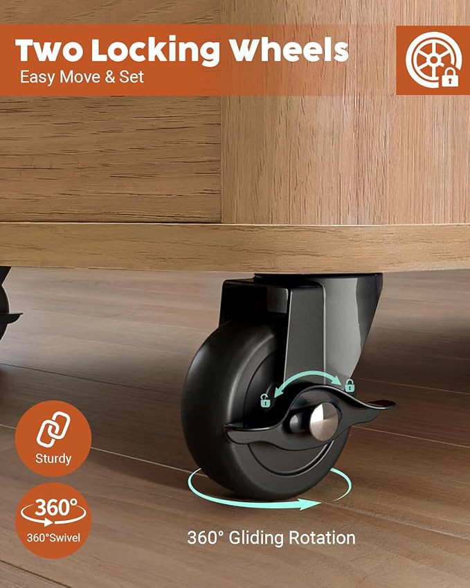 FIMELLO 25.6" Wx15.7 D x 28.5" H Cat Feeding Station, All-in-One Cat Food Table Cart with Moving Wheels, Scratcher End Table, Two Feeding Bowls