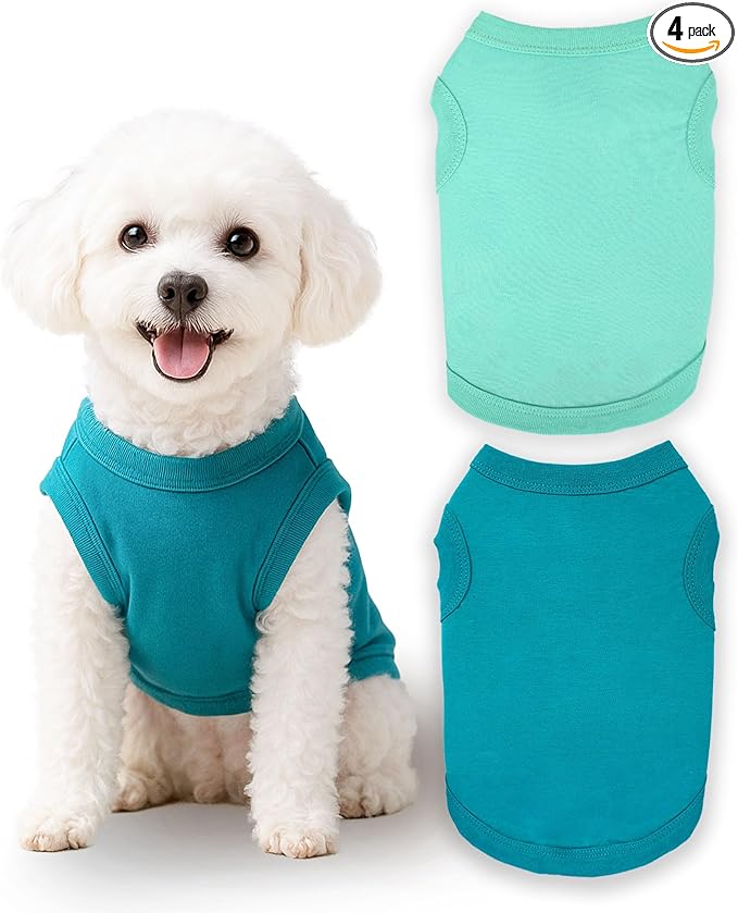 2 Pieces Dog Clothes for Small Dogs Girl Boy Spring Summer Puppy Soft Dog Shirt Solid Color Chihuahua Clothes Pet Clothing Cute Cat Cloth XXS~M (Cyan,Dark Green, Medium)