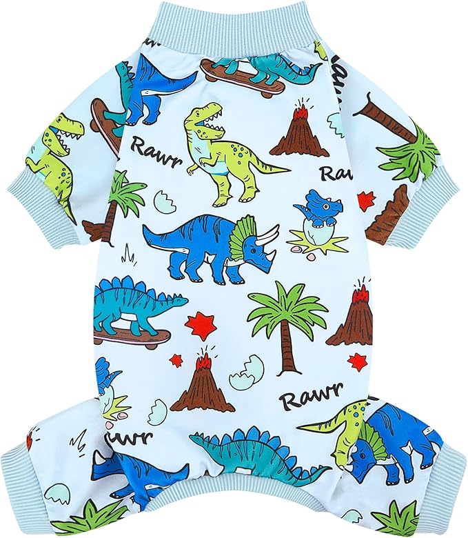 XPUDAC Dog Pajamas Dinosaur Dog Clothes for Small Medium Dogs Boy Girl Stretchy Cozy Pet Onesie with Feet Doggie Jammies Cat Apparel, M