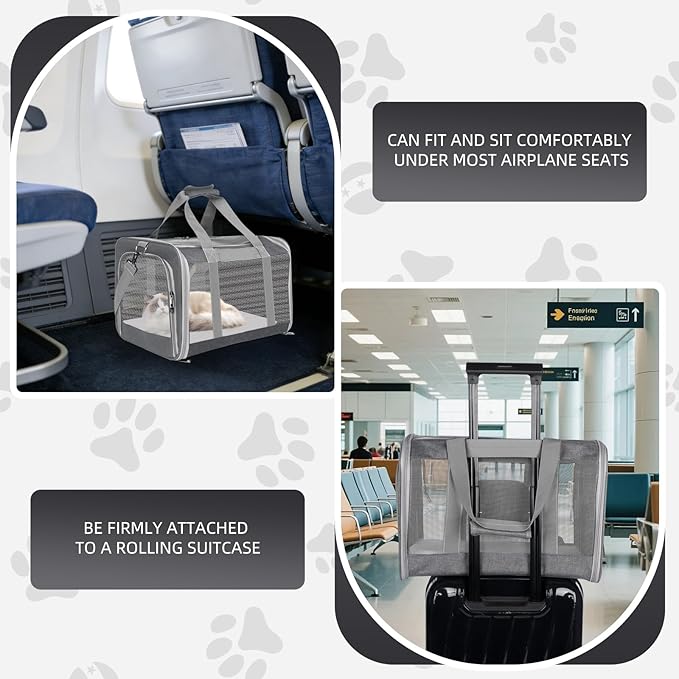 Cat Carrier for Large Cats up to 20 Lbs,Soft-Sided Pet Carrier for Large and Medium Cats, Small Dogs,Puppies,Collapsible Dog Carrier Travel Bag with 2 Storage Bags,4 Mesh Windows (Grey, Medium)