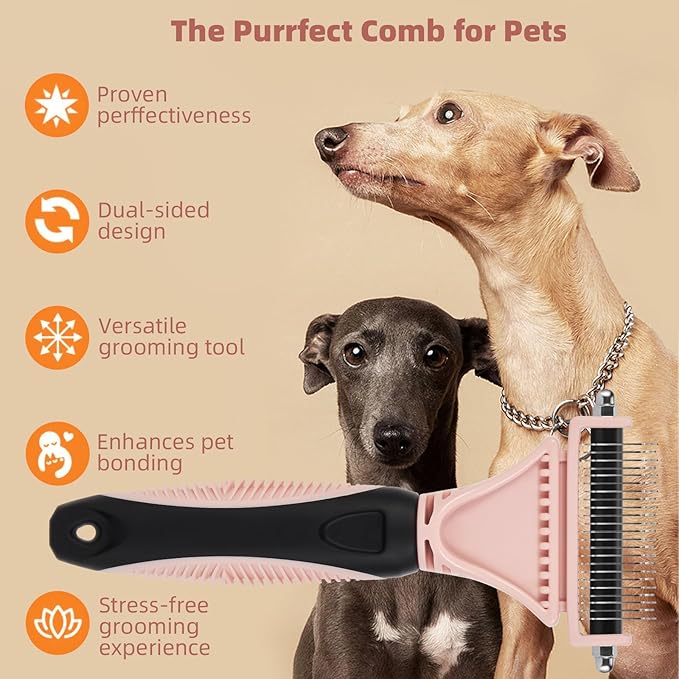 XAQMHSW 3PCS Cat & Dog Brush Set: Slicker & Deshedding Brush, Dematting Comb, and Bath Brush – Premium Grooming Tools for Shedding & Tangle-Free Fur (Pink)