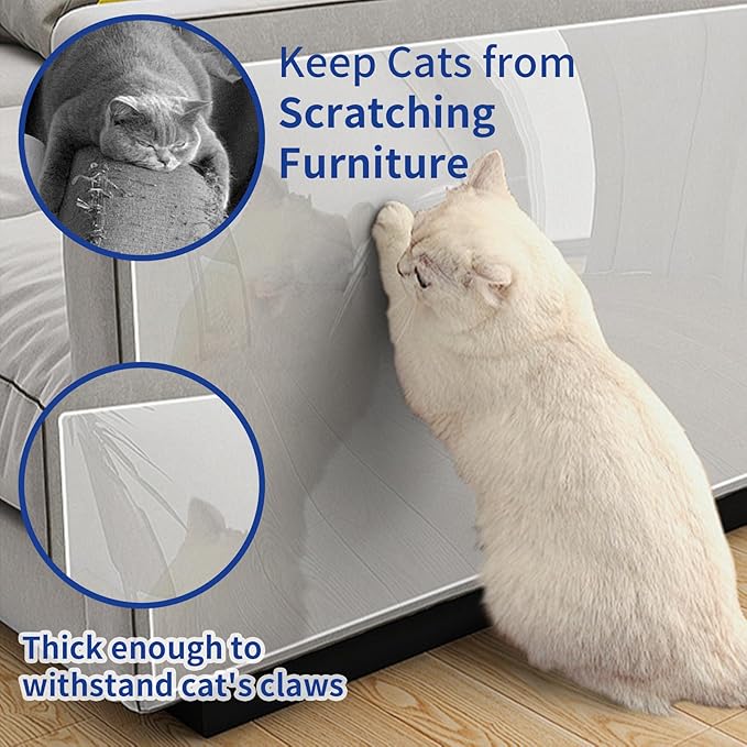 Anti Cat Scratch Furniture Protector, Thickened Cat Scratch Guards for Couches, Tables & More, 196.8" x 11.8" Transparent Self-Adhesive Couch Protector Against Cats Claws