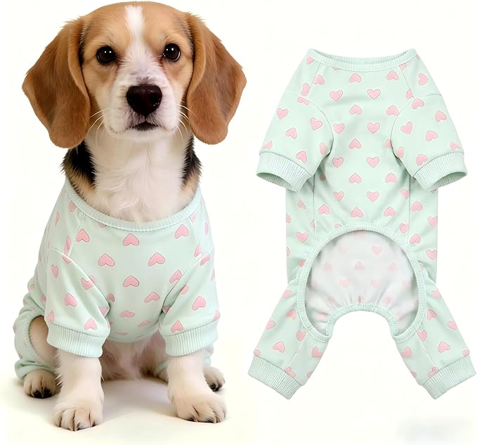 Dog Pajamas Polyester Dog Pajama Cozy Dog Pjs Soft Dog Onesie Pajamas for Dogs Stretchy Dog Pajamas Dog Clothes with Heart Pattern, X-Large