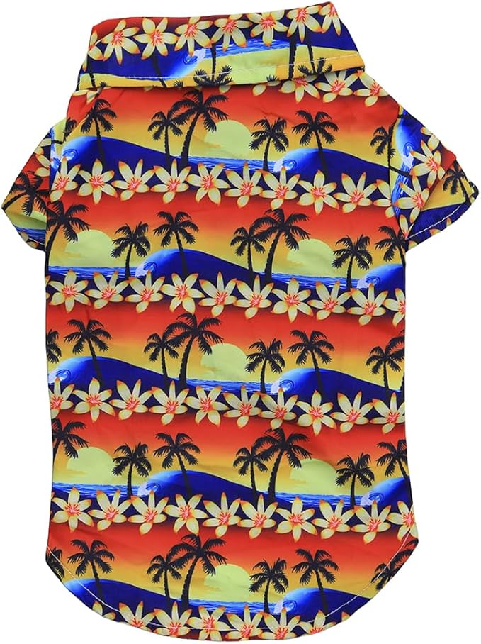 Tangpan Hawaiian Beach Coconut Tree Print Dog Shirt Summer Camp Shirt Clothes(Orange,XS)