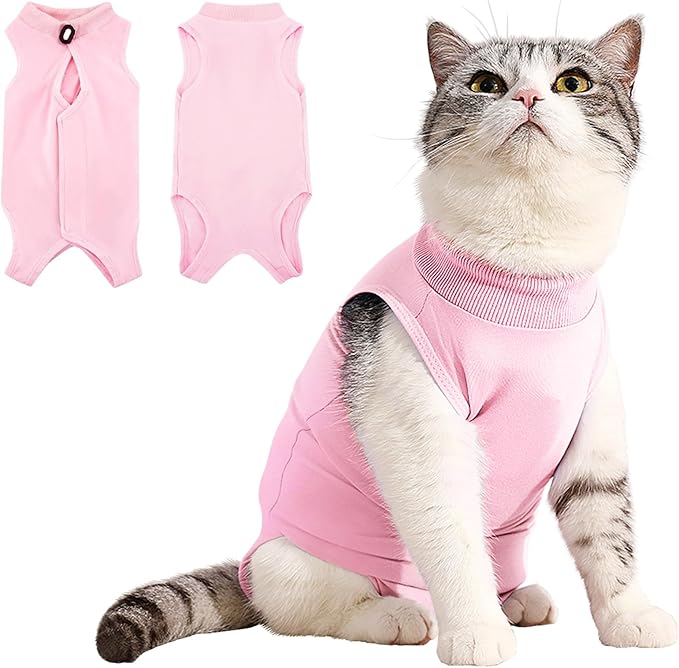 Idepet Cat Surgery Recovery Suit Kitten Onesie for Cats After Surgery Female Breathable Kitty Spay Suit for Abdominal Wound Skin Diseases E-Collar Alternative Wear(Pink,M)