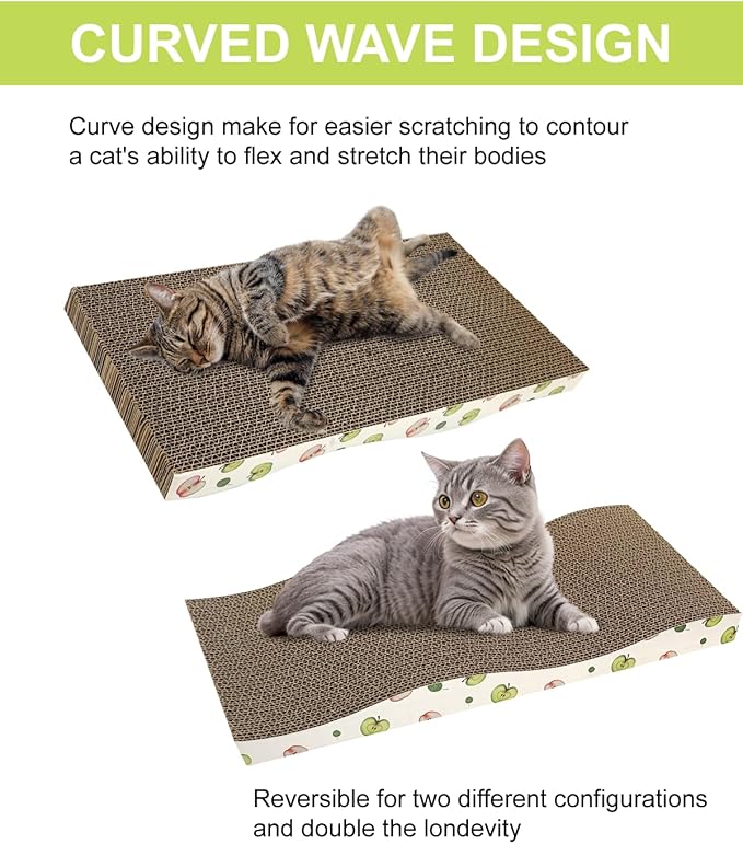 TIMHAKA Cat Scratching Board, Corrugate Cat Scratcher for Indoor Cats with Catnip, Cat Scratch Pad with Premium Scratch Textures Design, Cardboard Cat Scratcher with Double-Sided Usability (Pack of 2)
