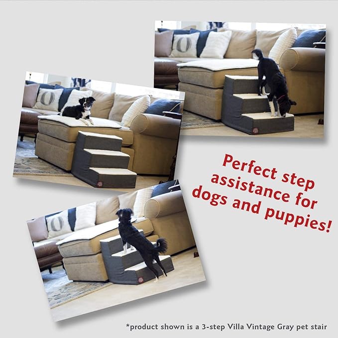 Majestic Pet 3 Step Portable Dog Stairs for Small Dogs to get on Bed Supports 250 lbs or Less – Dog Steps for High Bed with Machine Washable Cover –Pet Stairs for Cats Anderson Check Navy Blue