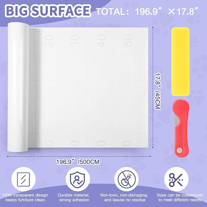 4 Pcs Anti Cat Scratch Furniture Protector Clear 17.8 * 197 Single-Sided Sticky Couch Protector for Cats, Flexible Couch Corner Guard Under Cats Claw for Corner Door Walls Bed