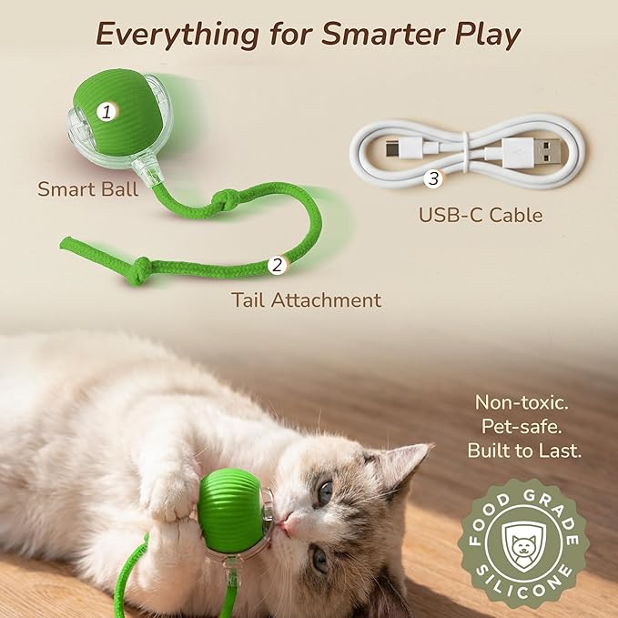 Smart Ball 2.0 - Automatic Cat Toy & Interactive Dog Toys for Small Dogs - Moving Cat Toy Ball for Indoor Cats - Motion Activated, Light Up, USB-C Rechargeable Pet Toy, 2 Speed Modes [Green]