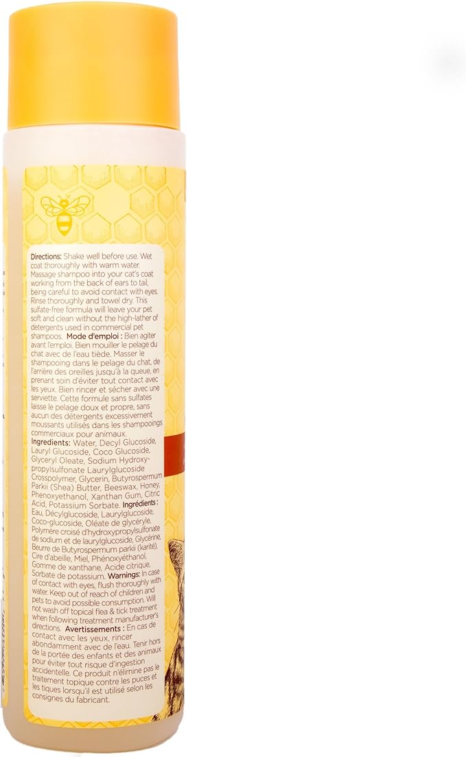 Burt's Bees for Pets Hypoallergenic Cat Shampoo with Shea Butter and Honey, Gentle Formula for Indoor Cats with Dry or Sensitive Skin, pH Balanced, Fragrance-Free, 10 Fl Oz
