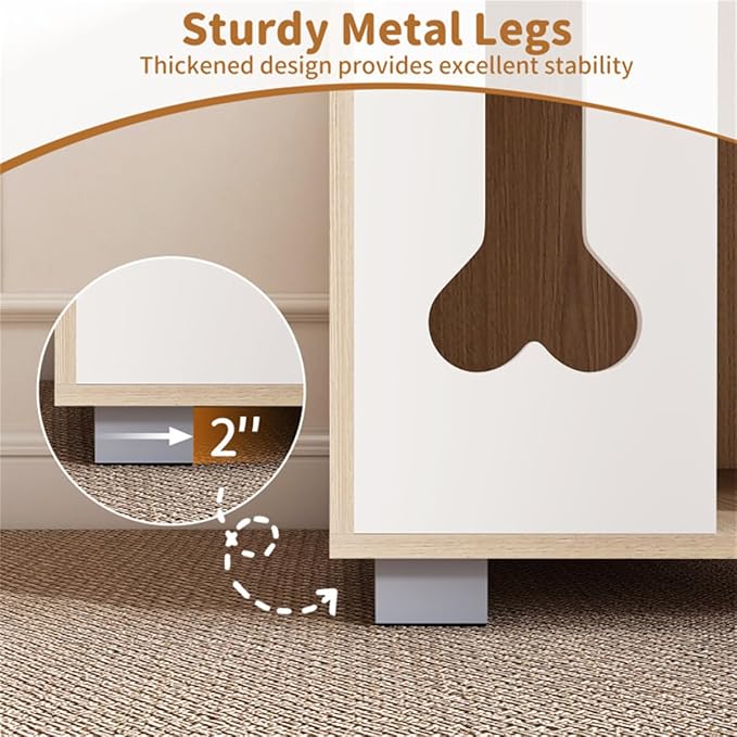 Wooden Cat Dog House Side Table, 2-in-1 Pet Bed Condo with Bone-Shaped Window and 2" Sturdy Metal Legs, Indoor Pet Crate Furniture, Decorative End Table Nightstand for Small Dogs Cats