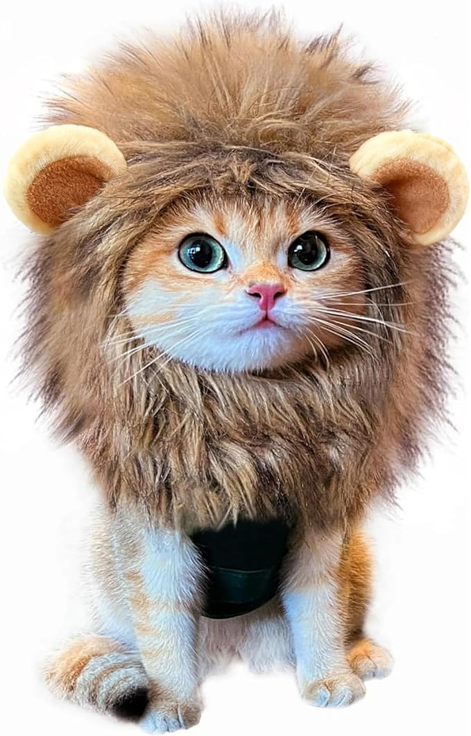 Qiansail Lion Mane Wig for Cats, Funny Bunny Ears Cute Dog Hats Cat Apparel Costume Pet Clothing Accessories for Halloween Cosplay Party
