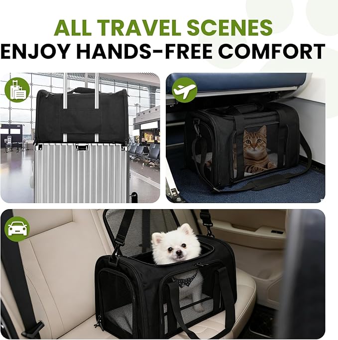 Soft-Sided Cat Carrier Expandable Pet Carrier Airline Approved Mesh Travel Carrier Up to 22lbs for Cats Small Dogs Collapsible Escape-Proof with Shoulder Strap (20x13x13 Black)