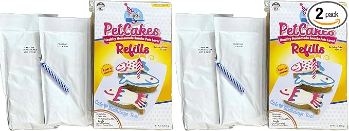 PetCakes Birthday Treat Mix Refills for Cats - Make Healthy Cakes - Includes 1 Cake Mix, 1 Frosting & Candle, Cheese Flavor - Net Wt. 3oz (Pack of 2)