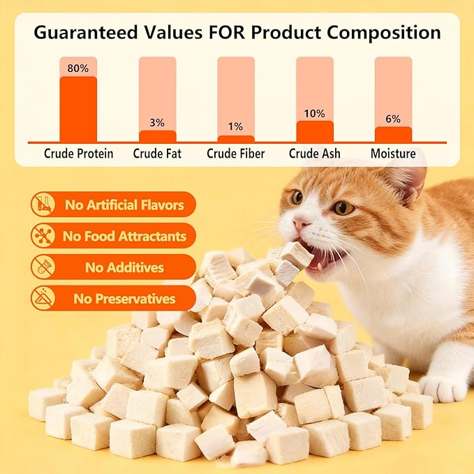 6.35oz/180g Freeze-Dried Chicken Treats for Cats & Dogs, High Protein Single Ingredient, Grain-Free & No Artificial Additives, Healthy Pet Daily Food Companion & Training Reward Snacks