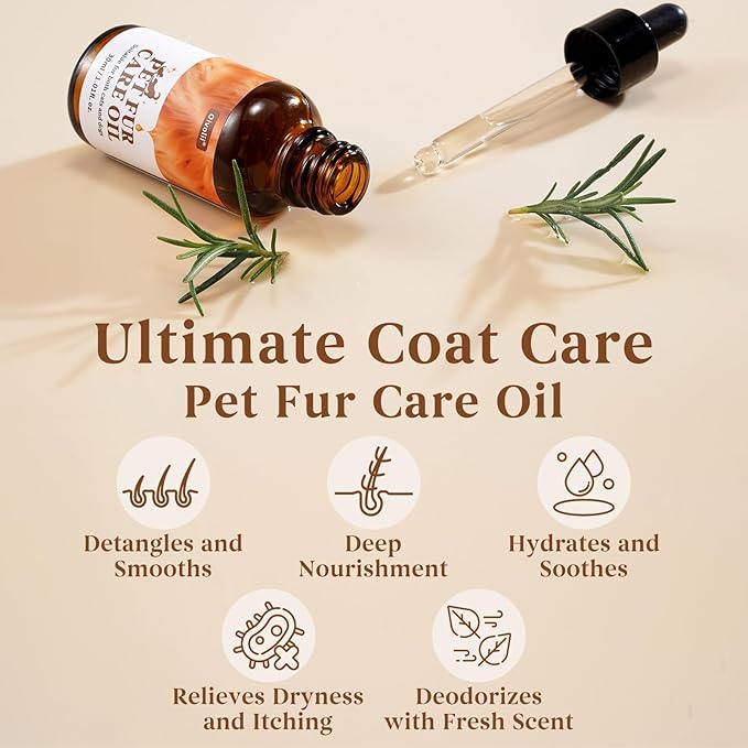 Pet Fur Care Oil Detangles, Reduces Shedding Leave-in Conditioner for Dogs & Cats – Strengthen, Moisturize & Restore Natural Luster to Your Pet’s Coat, 1.01 fl. Oz