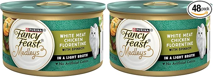 Fancy Feast Purina Gravy Wet Cat Food, Medleys White Meat Chicken Florentine with Garden Greens - 3 oz. Cans (Pack of 48)