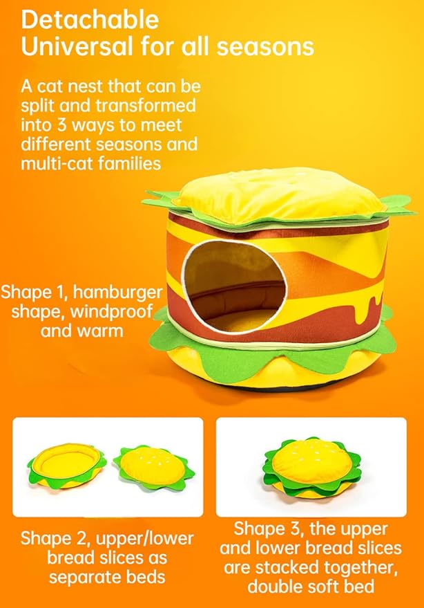 Burger French Fries Shape Cat House - Removable, Easy to Clean, Convertible Cat & Dog Nest (Drink cans)
