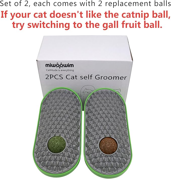 2 Pcs Catnip Toys Balls that Stick on Wall,Cat Toy Ball, Catnip Wall Balls for Cats Lick,Cat Face Scratchers, Cat self Groomer for Indoor Cats, Corner Brush