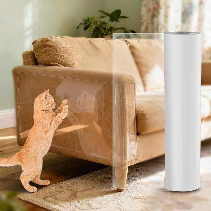 Anti Cat Scratch Furniture Protector, Couch Protector from Cat Claws, Transparent Sofa Guard Shield Single Sided Sticky Cats Scratch Deterrent Tape Couch Corner Guard, 196.85"x15.74" 1 Pack
