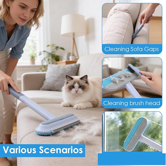 4 Pack Pet Hair Removal Tool, 2026 New 4 in 1 Dog Cat Hair Remover for Furniture, Reusable Pet Hairs Remover Brush with Extendable Handle, Multifunctional Fur Cleaner for Couch Carpets Bedding Clothes