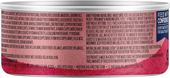Natural Balance Original Ultra Adult Wet Canned Cat Food, Salmon Recipe, 5.5 Ounce (Pack of 24)