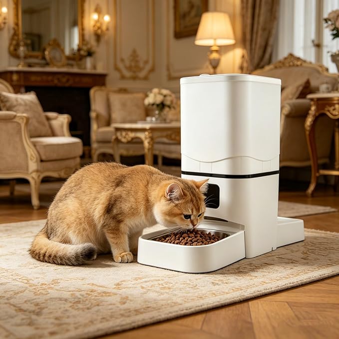 6L Double Bowl Smart Pet Feeder for Dogs Cats, Automatic Food Dispenser with Timer, Automatic Cat Feeder, Timed Cat Feeder for Multi Pet Feeding App Remote Control Voice