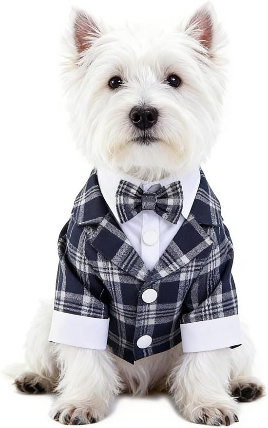 GabeFish Pets Wedding Jackets Suit for Dogs with Bow Tie Puppy Cat Formal Clothes Shirt Tuxedo (Navy, S (Chest 12.9in/33cm))