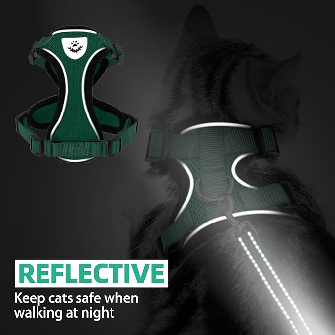 PUPTECK Cat Harness and Leash Set Escape Proof Reflective Cat Walking Harness Adjustable Soft Breathable Mesh Vest for Small Pets, Dark Green, XS