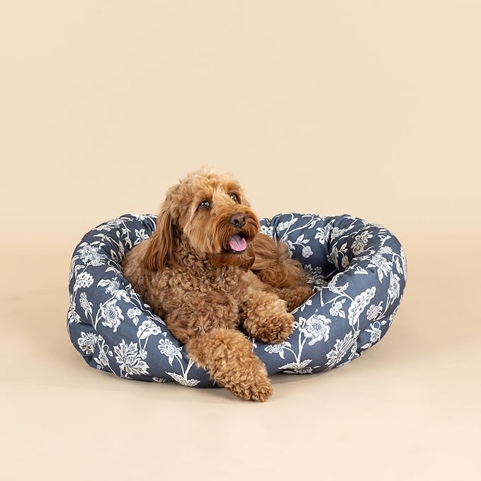 Fringe Studio INDIENNE Coastal Blue 29" W x 24" D x 9" H Medium Round Cuddler 100% Cotton Canvas Exterior, Machine Washable, PetShop Collection (215016)