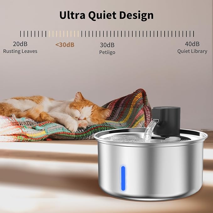 Cordless Cat Water Fountain, 5.5L/186oz Battery Operated Pet Water Fountain Stainless Steel with Ultra Quiet Pump, Motion Sensor, Cordless Pet Water Fountain Outdoor&Indoor Cat Water Drinking