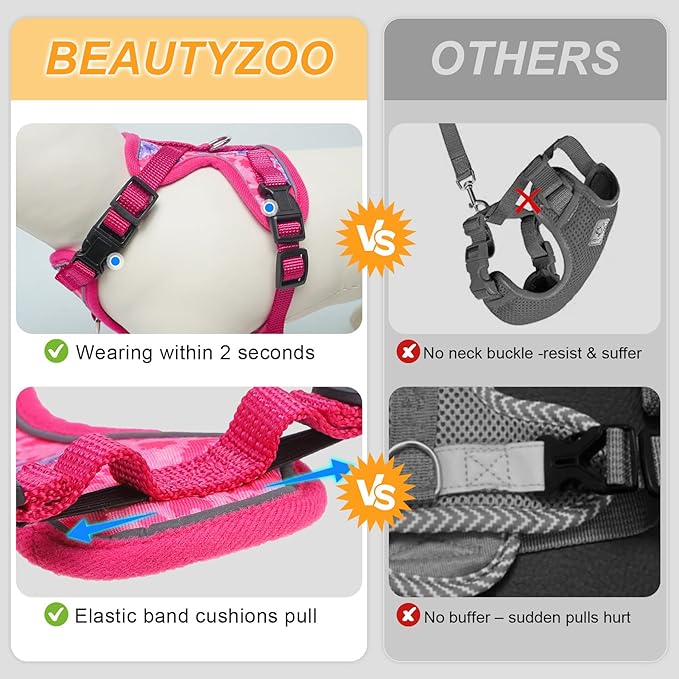 BEAUTYZOO Cat Harness and Leash for Walking, Escape Proof Soft Adjustable Vest Harnesses for Small Cats Kittens, Easy Control Breathable Reflective Strips Jacket, Rose, S
